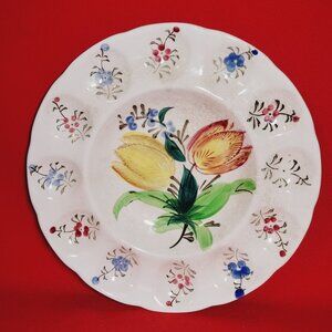 Vintage Round Tulips Floral Deviled Egg Serving Plate Platter Tray